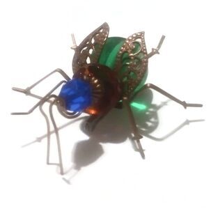 Vintage Multi Color Glass Beaded Winged Insect Bug Brooch